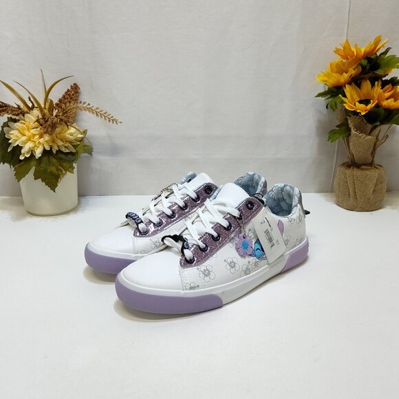 Disney Stitch Low Top Sneakers Womens 9.5 Lace-Up Glitter Accents Charm Keychain - Picture 2 of 9